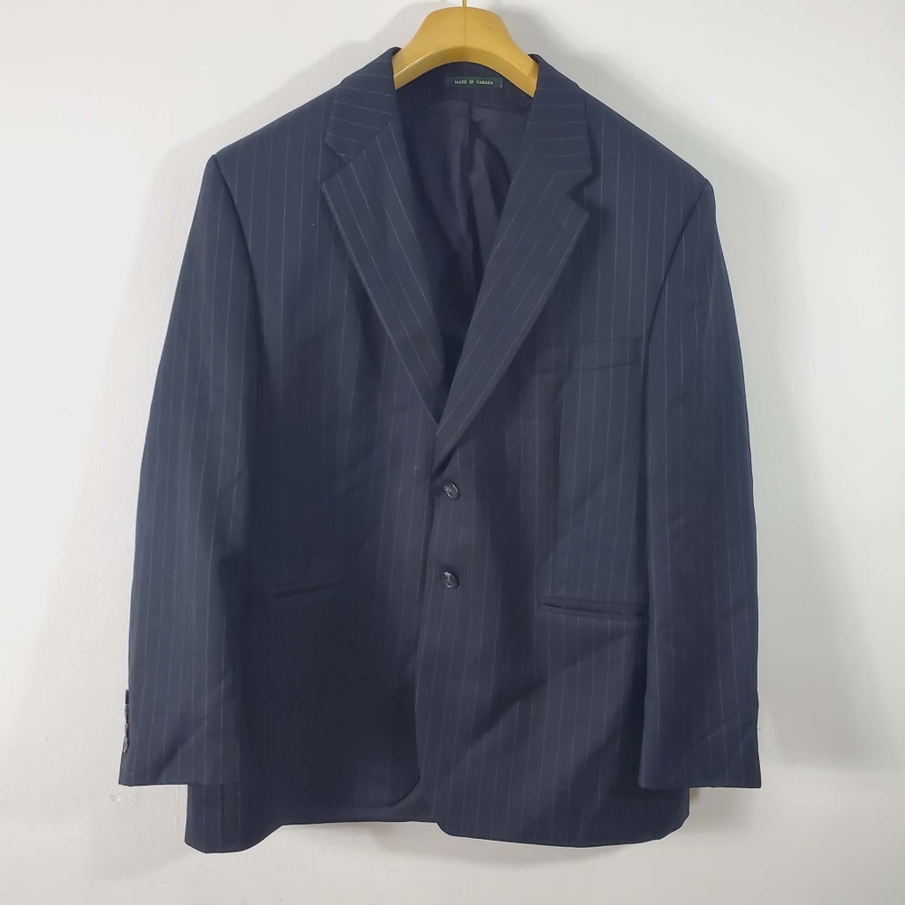 Lauren Ralph Lauren 100% Wool Suit Jacket Long Black Pinstripe Single Jacket